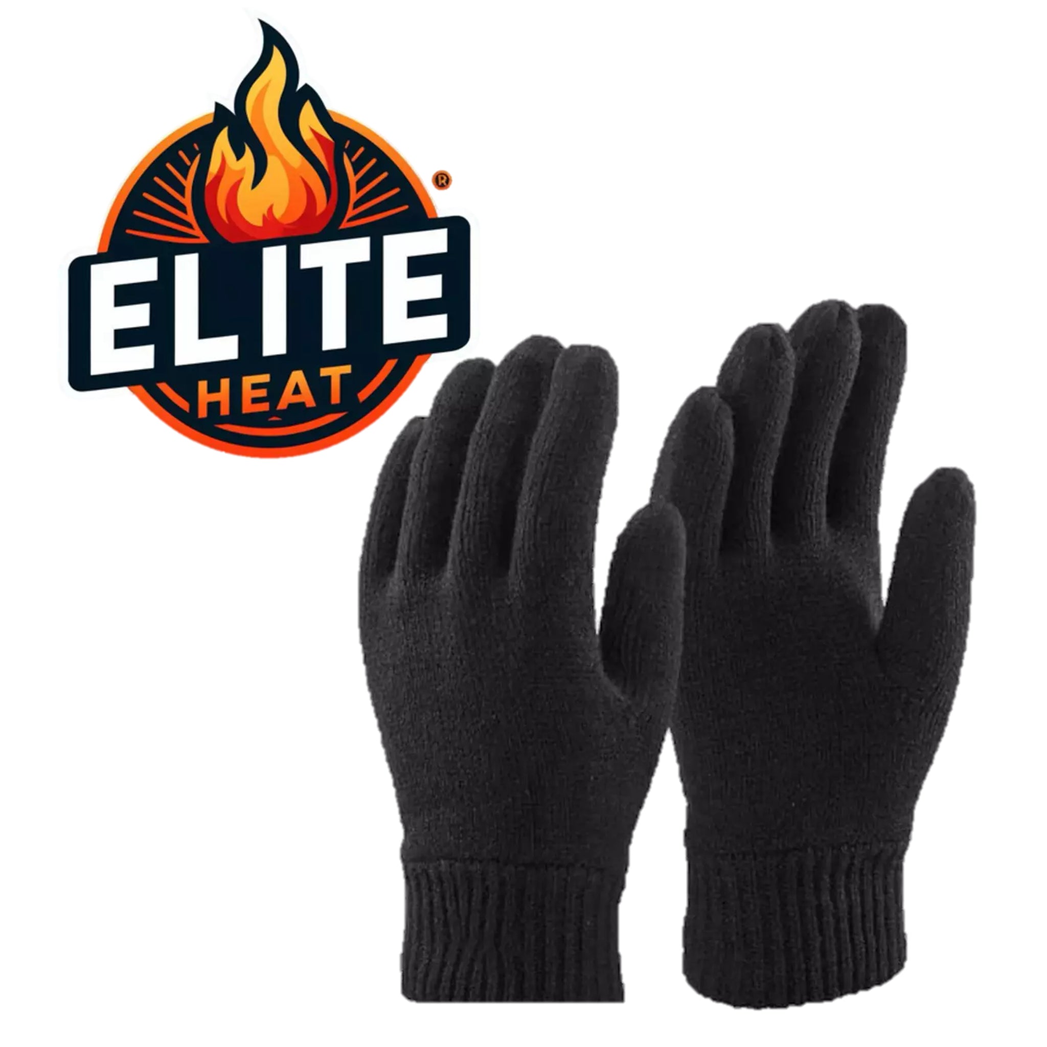 Elite Heat men's thermal winter gloves in black with ribbed cuffs for warmth and comfort
